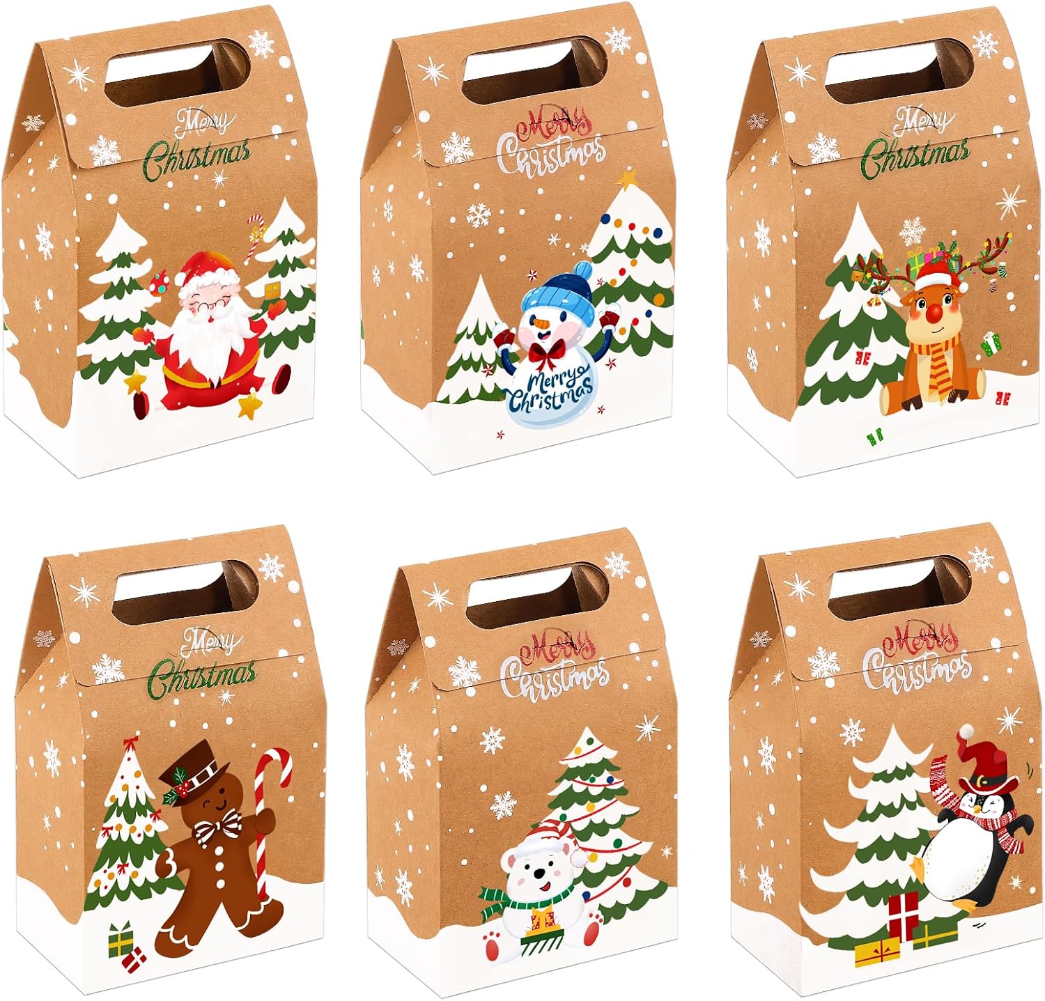 Vellibring 24PCS Christmas Kraft Candy Boxes, Kraft Paper Cookies Candy Treat Boxes Bags for Christmas Gift Wrapping Boxes Xmas Party Supplies Decorations