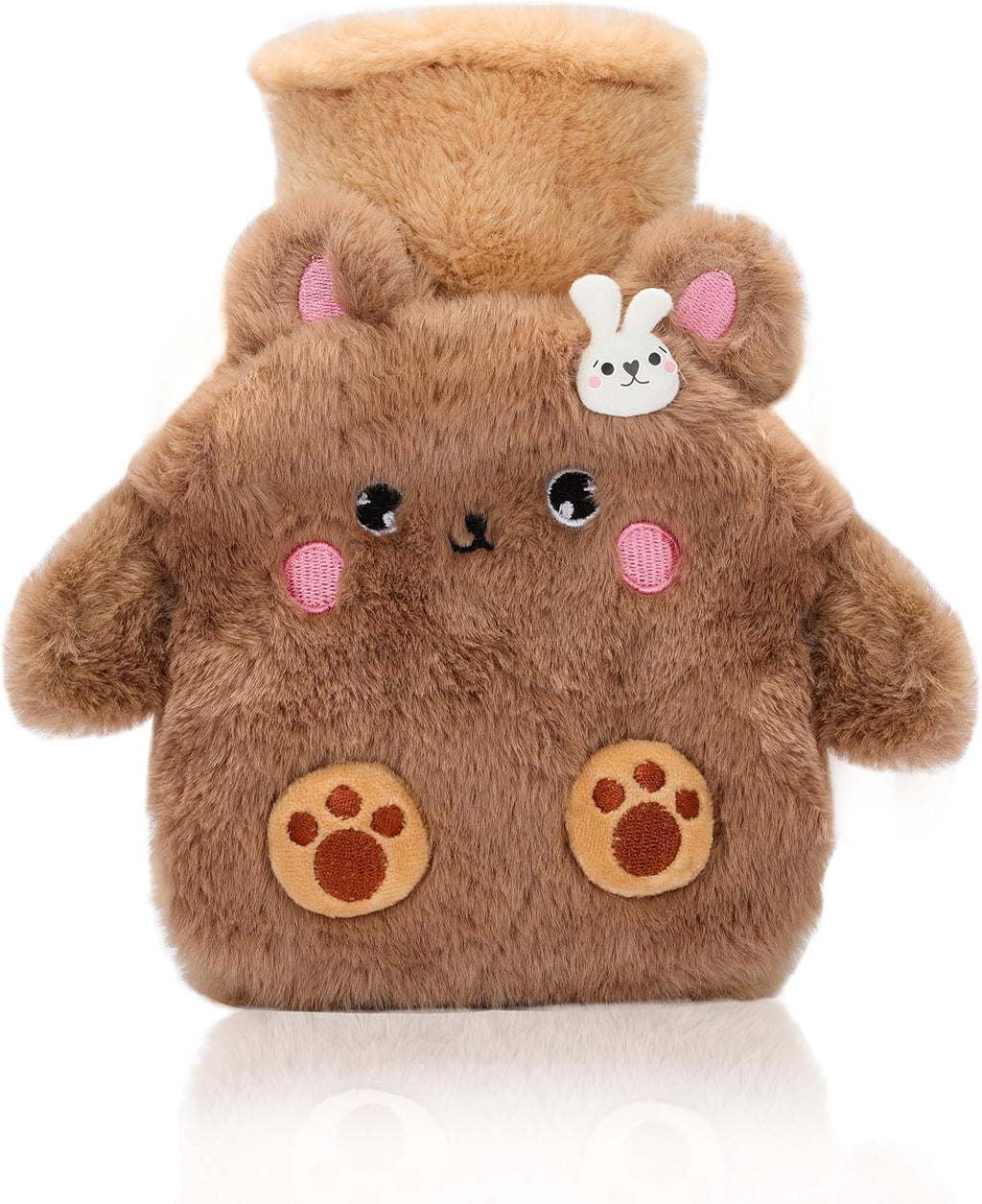 Bear Rubber Hot Water Bottle with Soft Removable Knit Outer Lid, Classic Rubber Hot and Cold Water Bottle with Cute Image Hand Feet Warmer and Shoulder Pain Relief