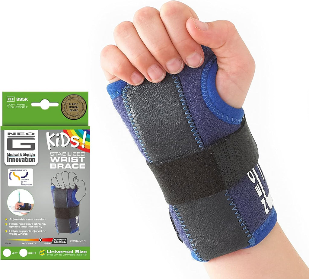 Neo-G Wrist Brace for Kids - Stabilized Support For Carpal Tunnel, Juvenile Arthritis, Joint Pain, Tendonitis, Hand Sprains - Adjustable Compression - Class 1 Medical Device - One Size - Left - Blue