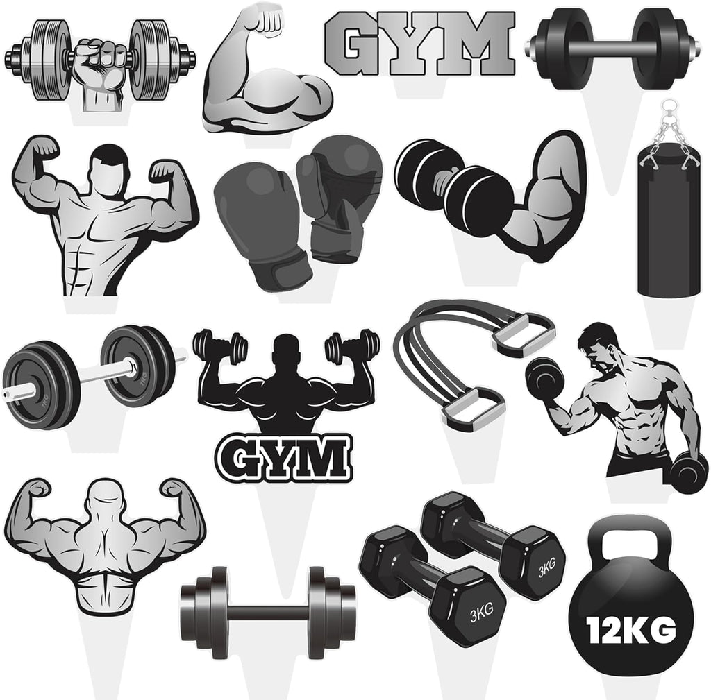 Gym Theme Cupcake Toppers 48Pcs Weight Lifting Cupcake Topper Gym Birthday Party Decorations Fitness Workout Cupcake Picks for Olympic Party Cake Decorations Supplies