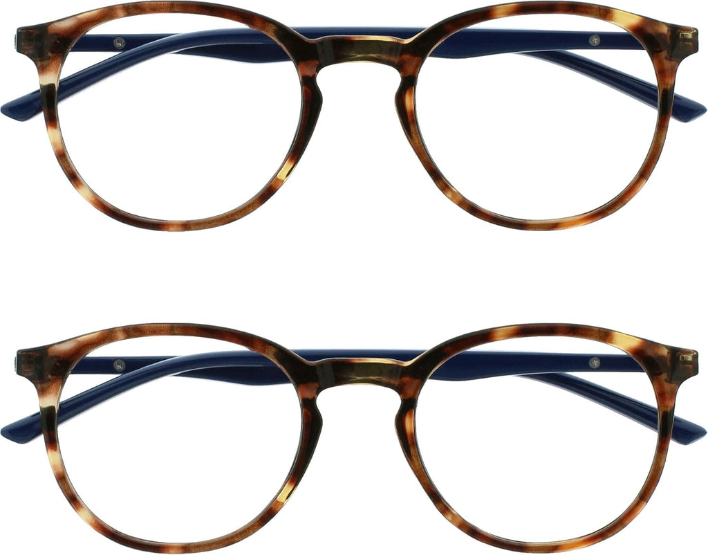 OPULIZE MET Reading Glasses for Women Men, Slim Round Frame with Spring Hinges and Scratch Resistant, Brown +3.5 (Pack of 2)