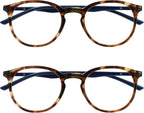 OPULIZE MET Reading Glasses for Women Men, Slim Round Frame with Spring Hinges and Scratch Resistant, Brown +3.5 (Pack of 2)