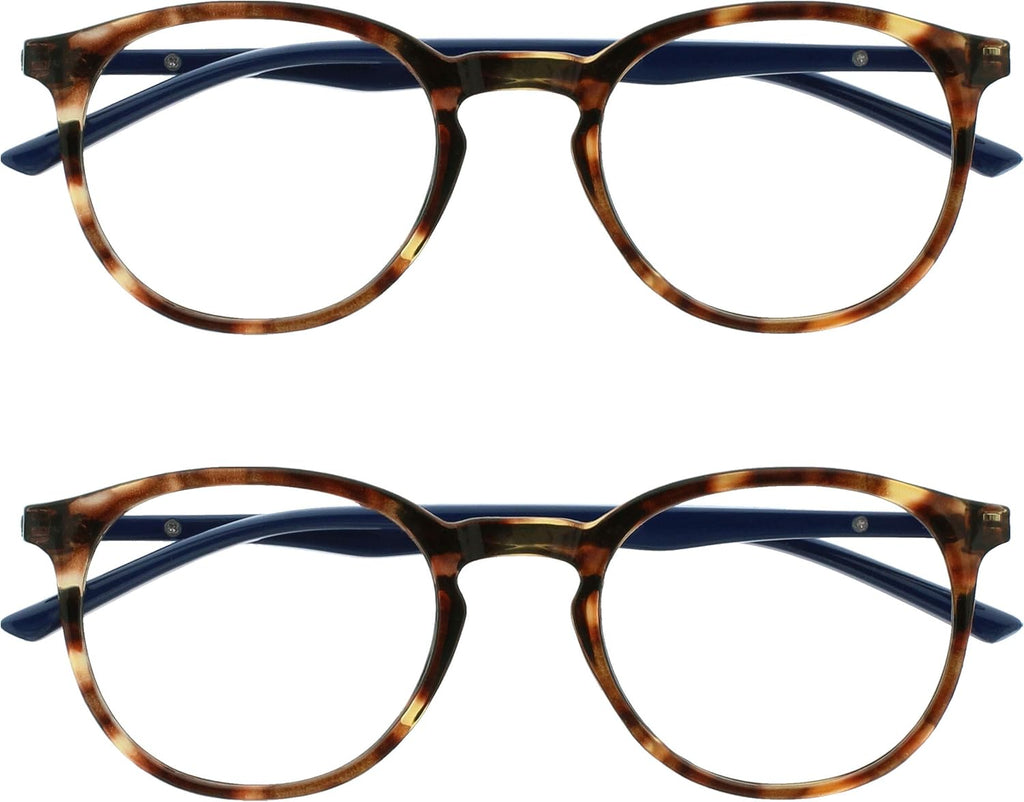 OPULIZE MET Blue Light Blocking Glasses for Women Men, Slim Round Frame with Spring Hinges and Scratch Resistant, Computer Glasses with Anti-Reflective, Brown, (Pack of 2)