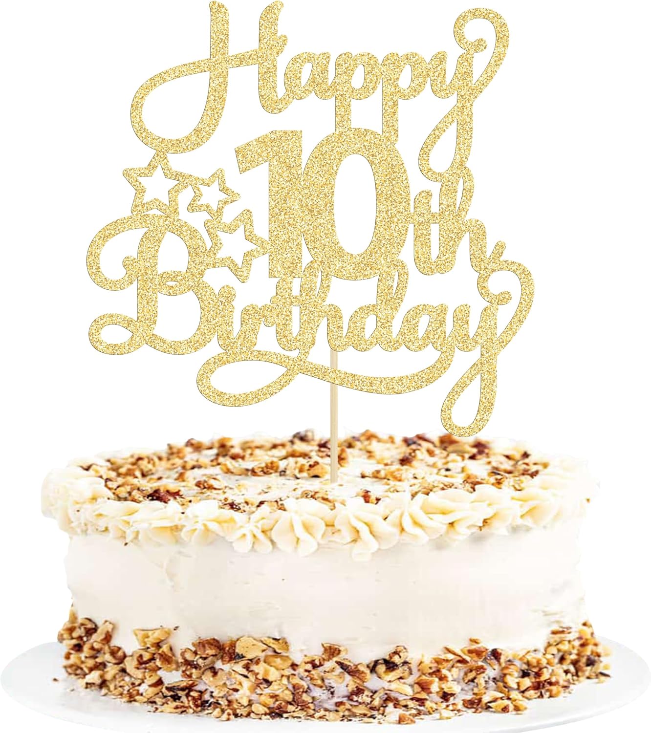 1 Pack Happy 10th Birthday Cake Topper Glitter Heart Star 10 Fabulous Cake Pick Birthday Sign Cake Decorations for Children 10th Birthday Theme Party Supplies Gold