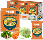Tsubi Soup Freeze-Dried Japanese Miso Soup Packets - Instant, Vegan, Easy Mix, Gluten & MSG-Free, and Flavorful - Ready in Seconds - Made in Japan - Yellow Miso (Garden Veggies) - 12 Packs