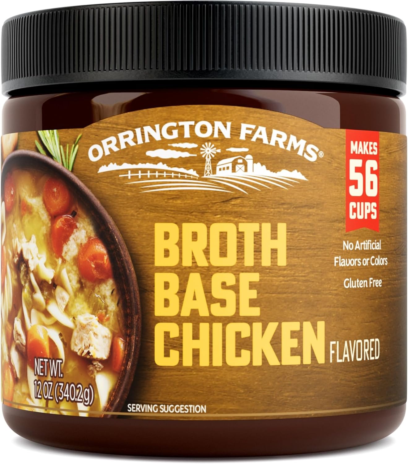 Orrington Farms Chicken Flavored Broth Base & Seasoning, Ready-To-Use, Chicken Bouillon Powder Concentrate, Versatile Usage, Season-To-Taste, Easy-To-Store, 12 oz Jar (Pack of 1)