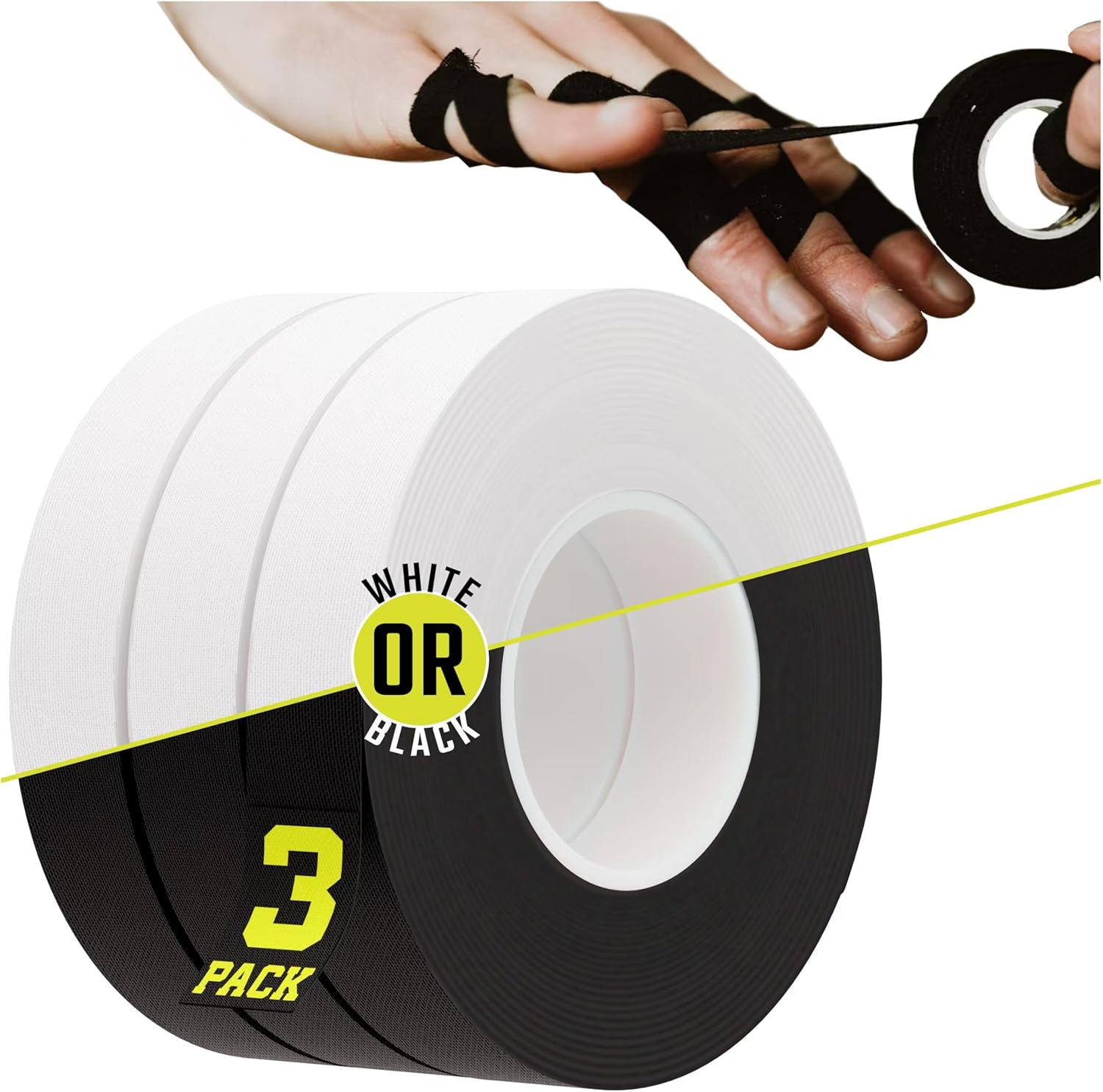 EAGLES Finger Tape 2, 3, 6 or 12 Pack Black or White | Residue Free Skin Friendly Strong Athletic Sports Tapes | 0.5” x 45 Ft for BJJ Jiu Jitsu Grappling MMA Knob Tape Weight (White, 3 Pack)