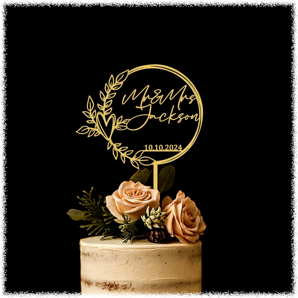 Custom Wedding Cake Topper – Rustic Mr & Mrs Topper with Last Name | Script Style