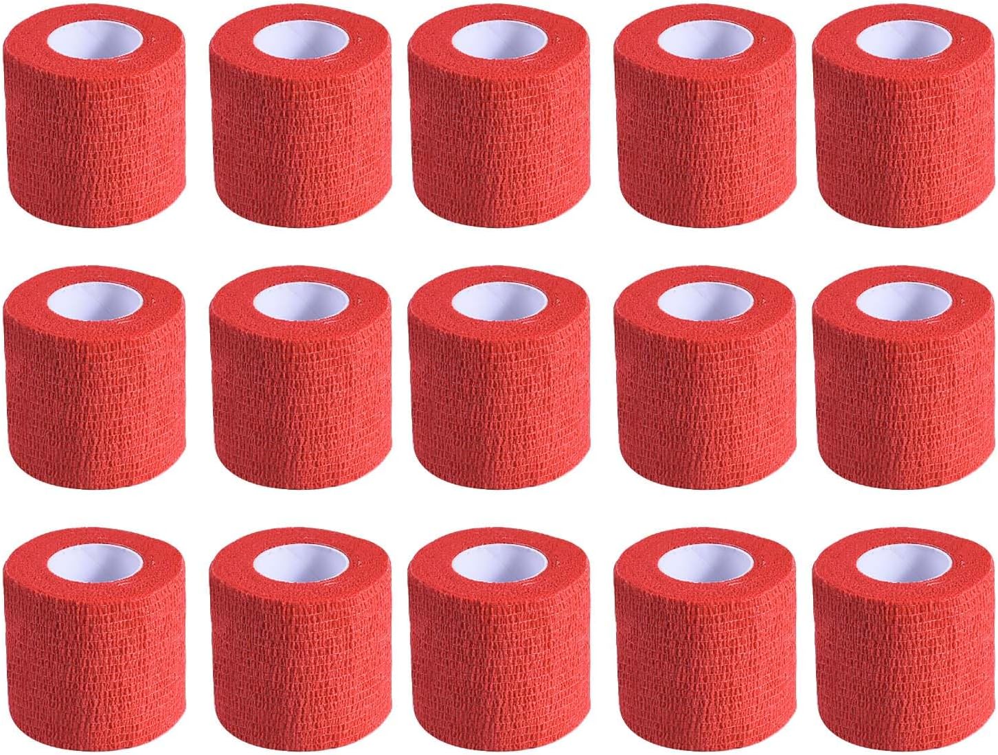 15 Pack 2 Inch x 5 Yards Red Self Adhesive Bandage Breathable Cohesive Bandage Wrap Rolls Elastic Self-Adherent Tape for Stretch Athletic, Sports, Wrist, Ankle