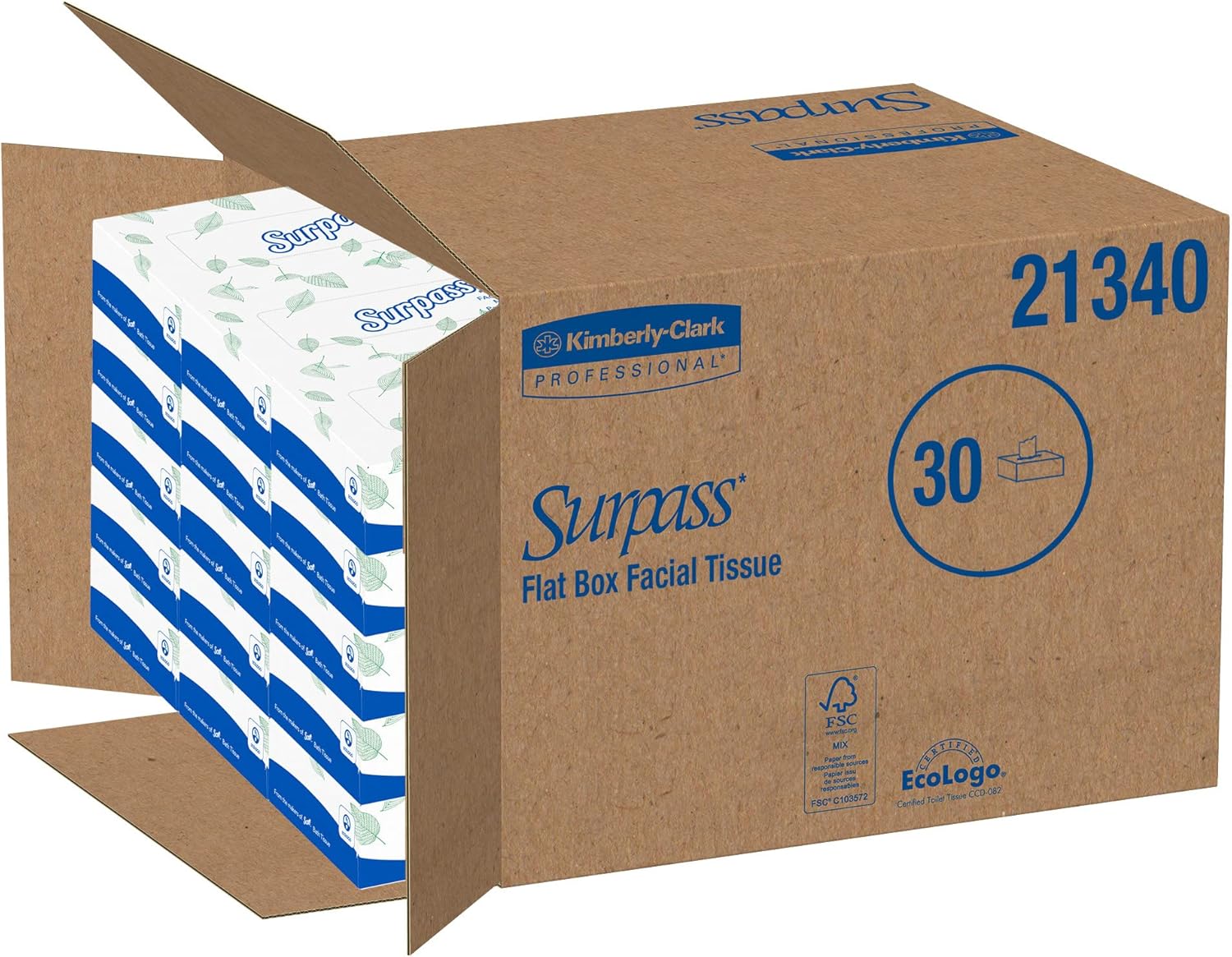 Surpass® 2-Ply Facial Tissue, Unscented, 100 Tissues Per Box, Case of 30 Boxes