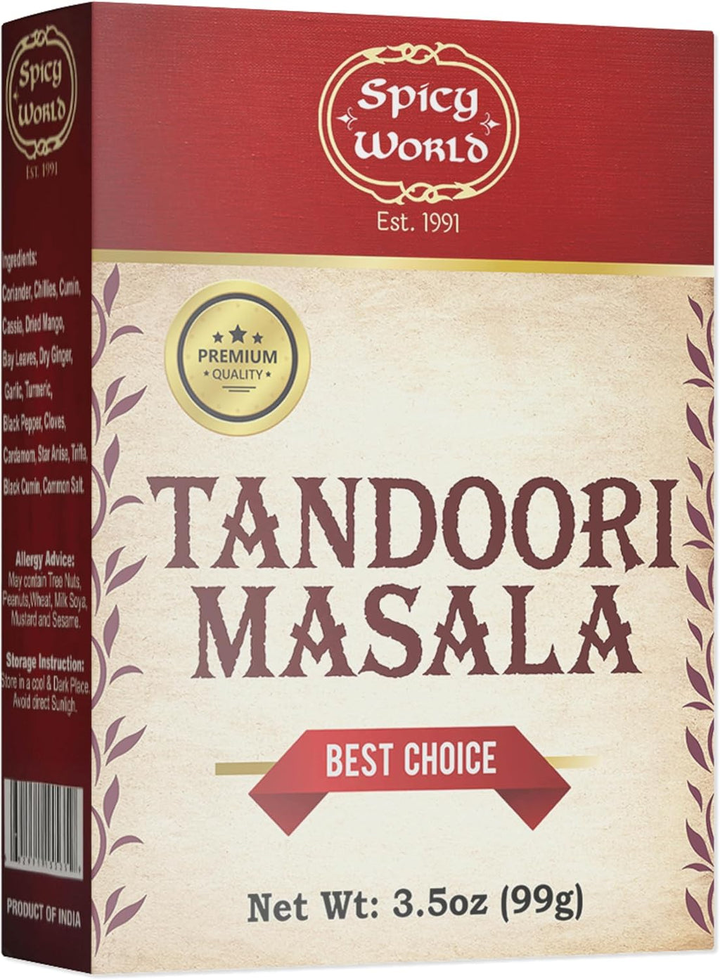 Spicy World Tandoori Masala Spice Mix 3.5oz - Authentic Indian Origin, 16 Spice Blend, Great for Tandoori Seasoning, Paneer, Chicken, Marinades, and Rubs!