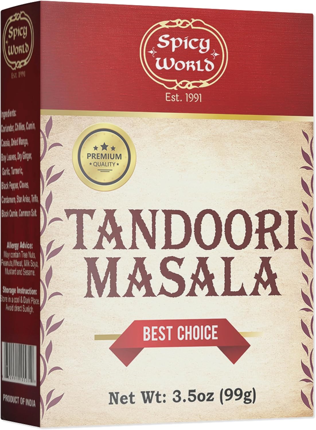 Spicy World Tandoori Masala Spice Mix 3.5oz - Authentic Indian Origin, 16 Spice Blend, Great for Tandoori Seasoning, Paneer, Chicken, Marinades, and Rubs!