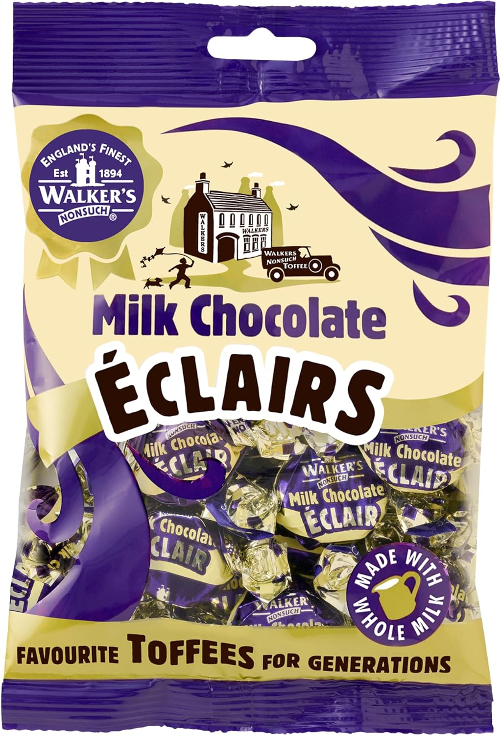 Walkers Nonsuch Milk Chocolate Eclairs 5.29 oz (150g) - Traditional British Chewy Butter Toffee Candy, Classic English Creamy Toffee Sweets, Imported UK Chocolates Gourmet Gift
