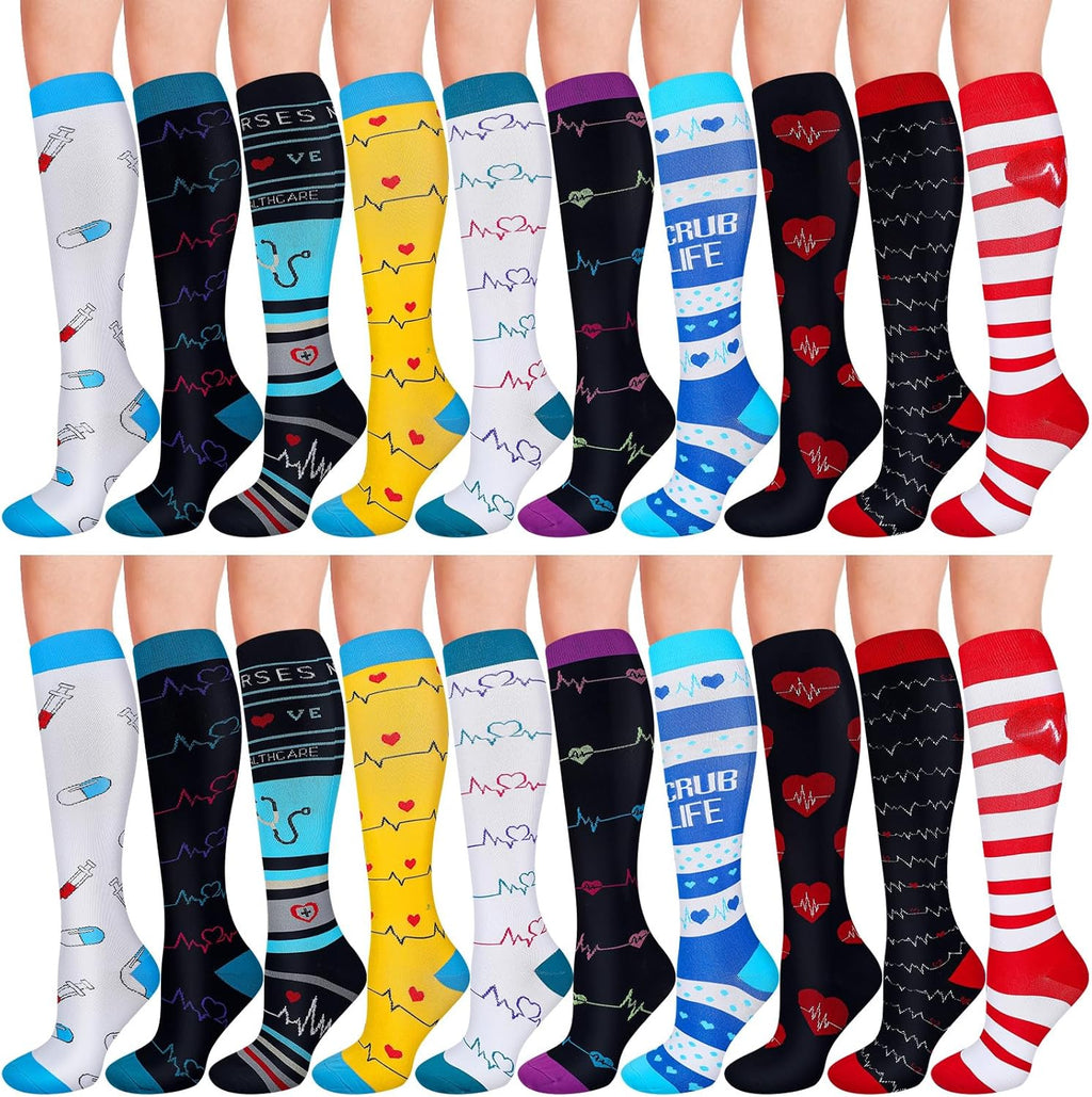Suhine 20 Pairs Nurse Compression Socks for Women Men for Nurses Week Appreciation Gift Circulation Medical Running Athletic