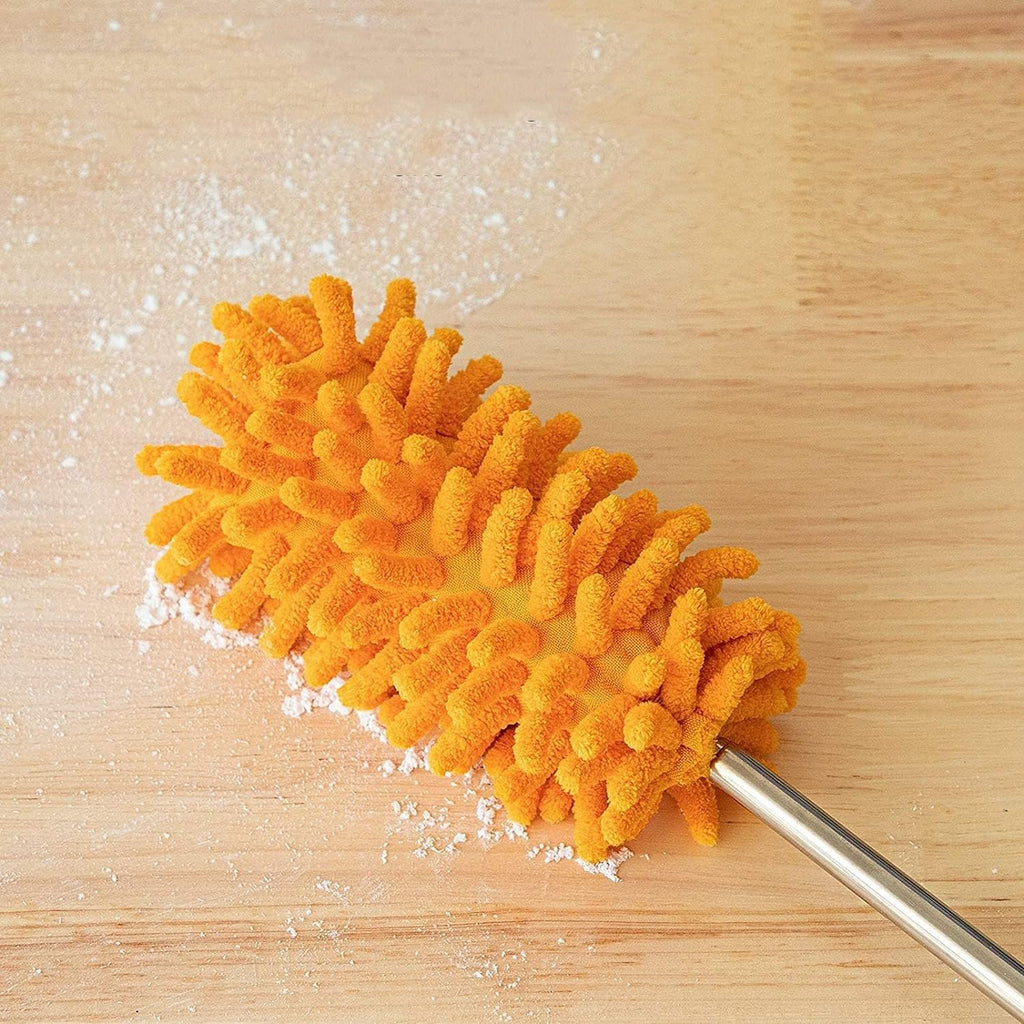 Microfiber Duster for Cleaning, Hand Washable Dusters, Extendable Pole, Detachable Cleaning Supplies for Office, Car, Window, Furniture, Ceiling Fan (Orange)