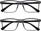 OPULIZE INK Reading Glasses - Value 2 Pack - Large Rectangular Frame - Spring Hinges - Scratch Resistant - Transparent Grey Black Arm - Mens Womens +2.50