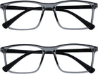 OPULIZE INK Reading Glasses - Value 2 Pack - Large Rectangular Frame - Spring Hinges - Scratch Resistant - Transparent Grey Black Arm - Mens Womens +2.00