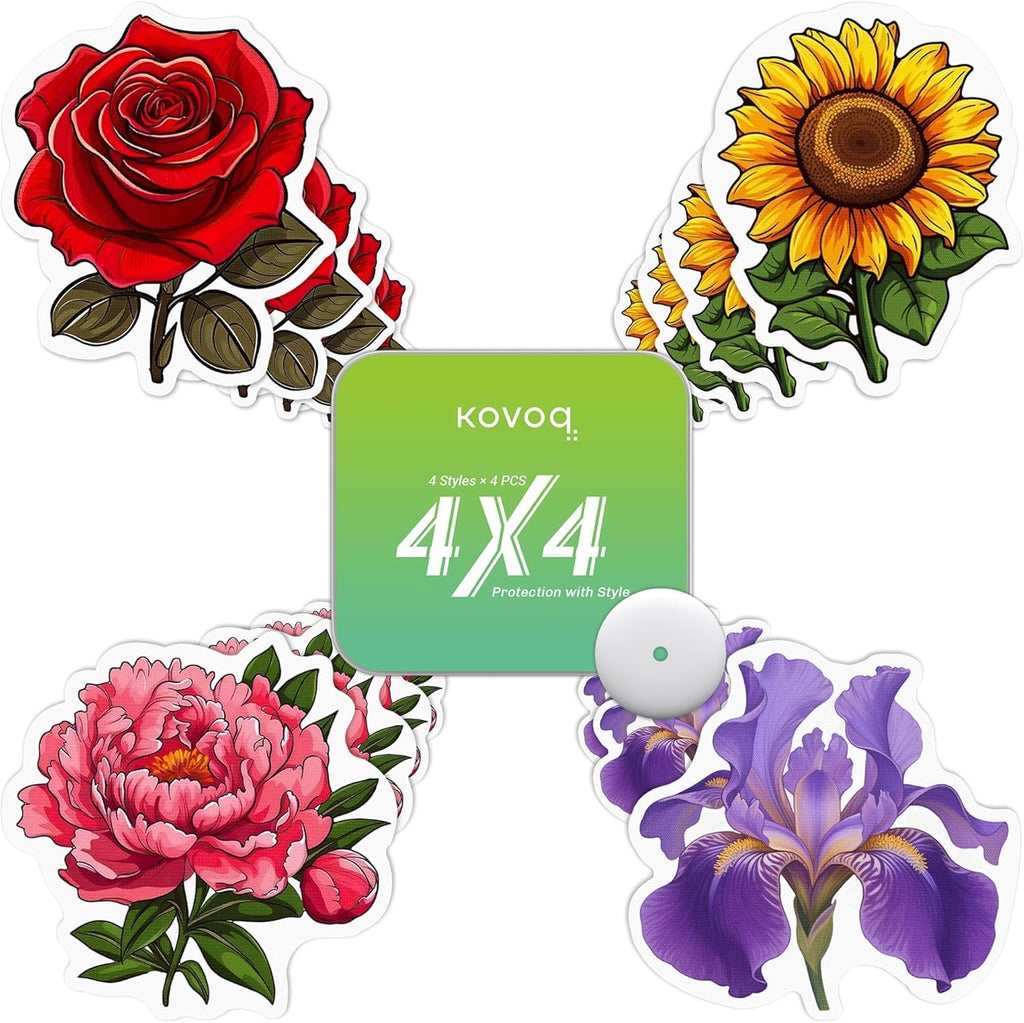 Floral Shaped Libre 3 & Plus Sensor Protective Covers, 16 Pack Kovoq FiguraGuard Freestyle Libre 3 Adhesive Patches with Hardshell, Reduce Compression Lows Shockproof Sweatproof Up to 14 Days(Floral)
