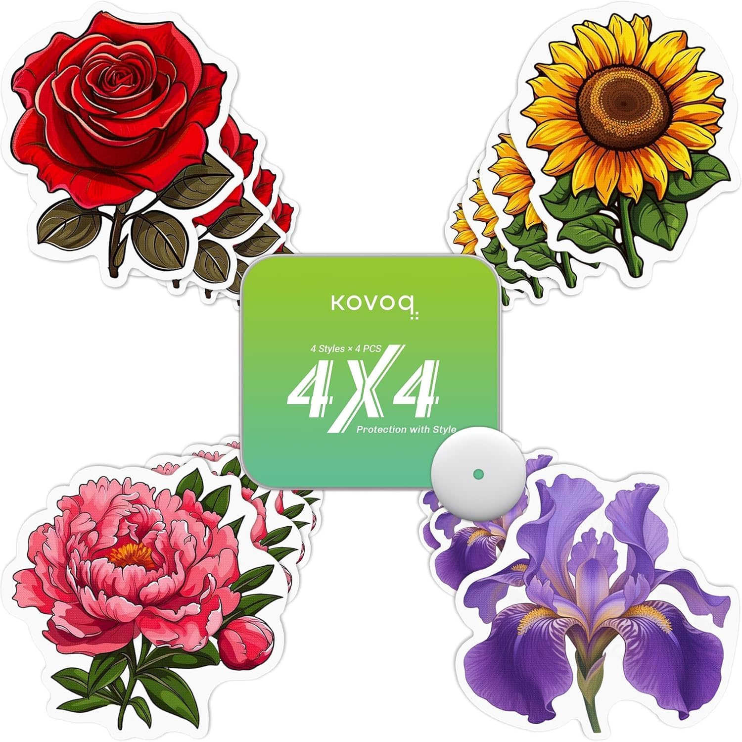 Floral Shaped Libre 3 & Plus Sensor Protective Covers, 16 Pack Kovoq FiguraGuard Freestyle Libre 3 Adhesive Patches with Hardshell, Reduce Compression Lows Shockproof Sweatproof Up to 14 Days(Floral)