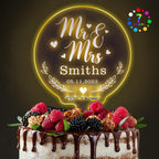 LED Personalized Wedding Cake Toppers 7 Colour Changes Light Up Cake Topper Wedding Bride and Groom Anniversary Cake Toppers MR & MRS Cake Decorations with Any Name(Design 1)