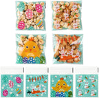 100 PCS Easter Self-sealing Cellophane Bags(4x4 Inch) for Candy Goodie Treat Snack Goody Cookie Small Gifts Wrap Plastic Ziplock Bag Baggies Pouch Easter Party Favors Supplies Decorations Table Decor