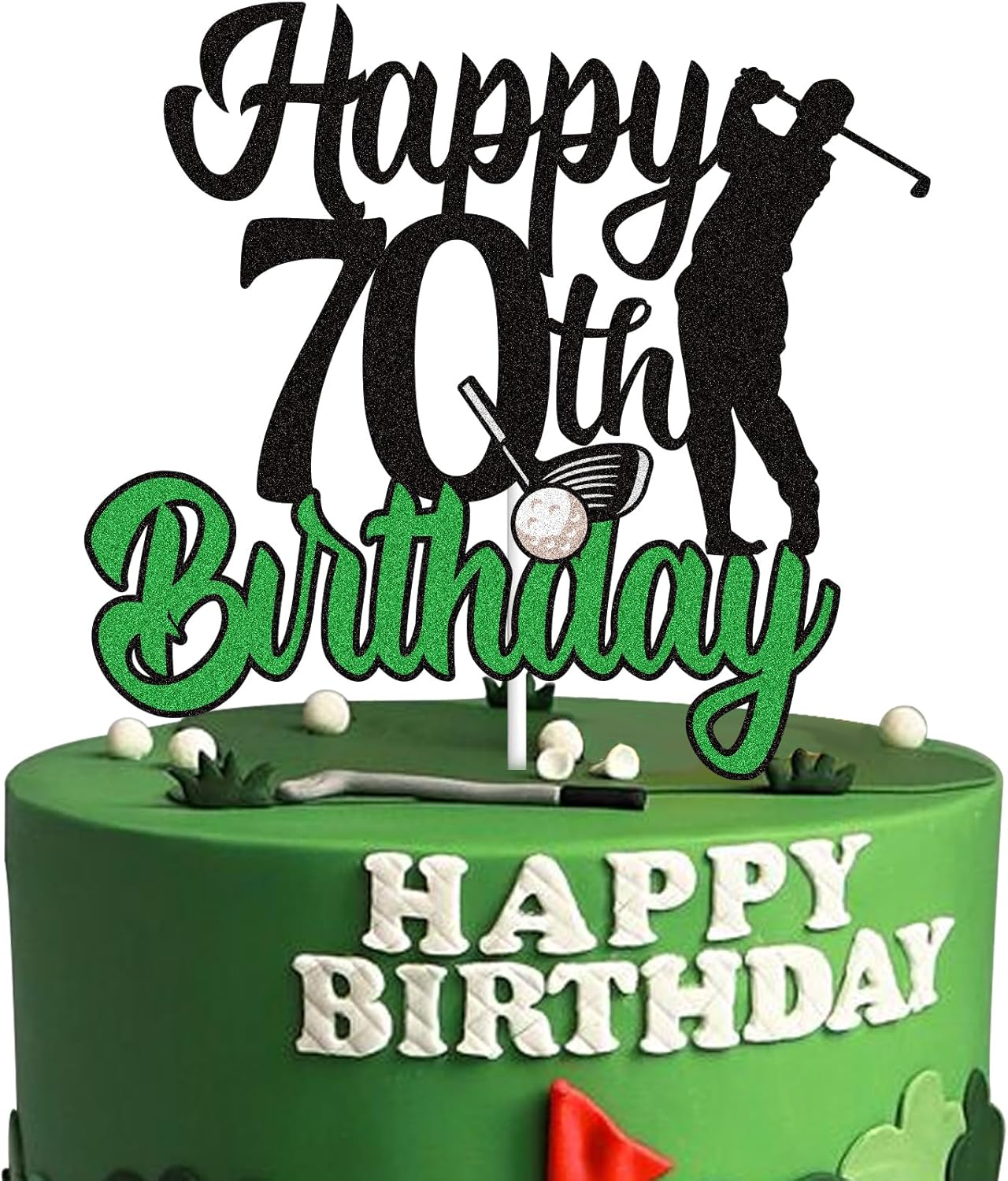 Golf Happy 70th Birthday Cake Topper Black Green Golf Seventy 70 Years Old Ball Player Cake Decorations 1953 Sport Themed Bday Party Supplies