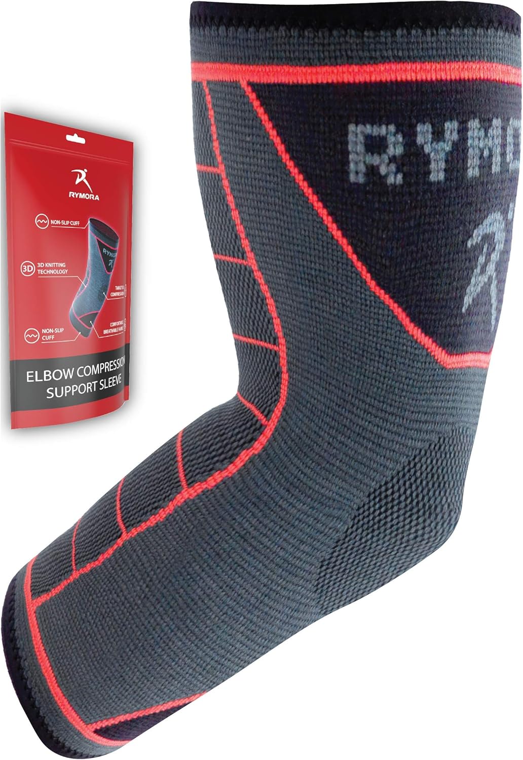 Rymora Elbow Support Sleeve for Men and Women (Single Sleeve) (Medium) [M] - Support for Tennis Elbow, Tendonitis, Joint Pain Relief, Arthritis, Etc