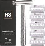 Henson Shaving Razor - Aluminum Double Edge Safety Razor with 5 Spare Blades - 30° Angled Precision With Superior Blade Rigidity- Reusable Single Blade Razors For Men and Women - Mild Aggression