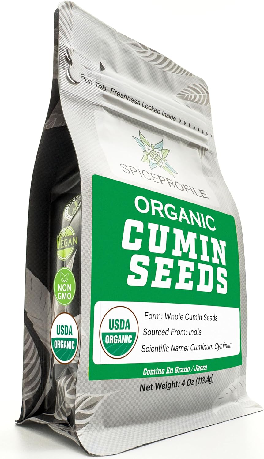 Spice Profile | USDA Certified Organic Cumin Seeds (Whole) | Resealable 4oz Pouch | Best for Tempering, Cooking, Spice Blends & Seasonings | Organic Jeera