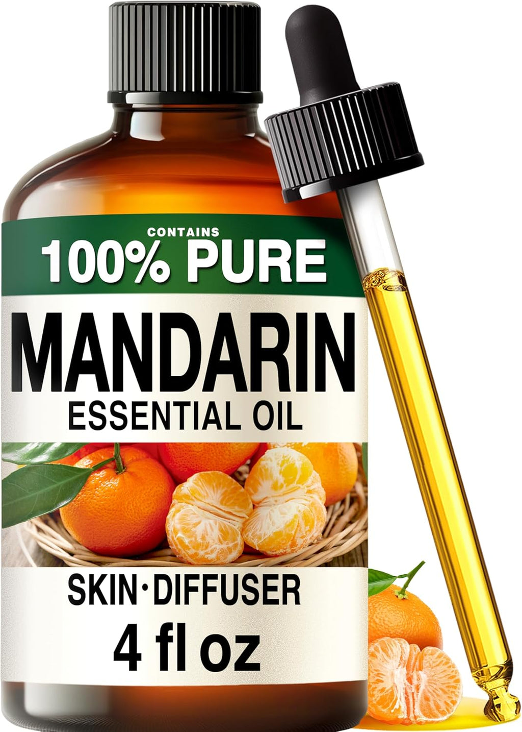 100% Pure Mandarin Oil - 4 Fl Oz Mandarin Essential Oil for Hair, Skin, Diffuser, Aromatherapy & DIY Soap Making Scent
