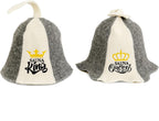 Sauna Hat 'Sauna King and Queen' White - 100% Organic Wool Felt Hats for Russian Banya - Protect Your Head from Heat - English Sauna eBook Guide Included - with Embroidery