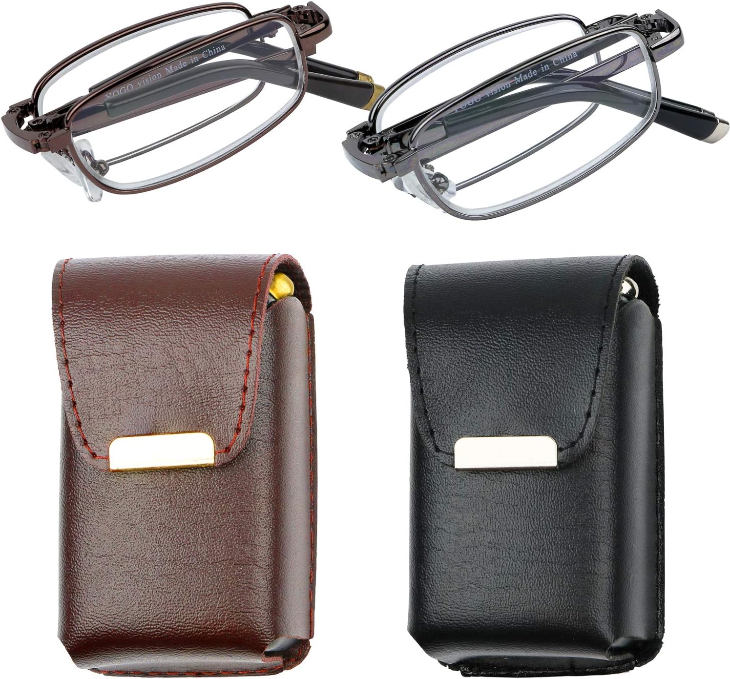 Success Eyewear Reading Glasses Fashion Folding Readers w Leather Cases Glasses for Reading for Men Women 2 Pk