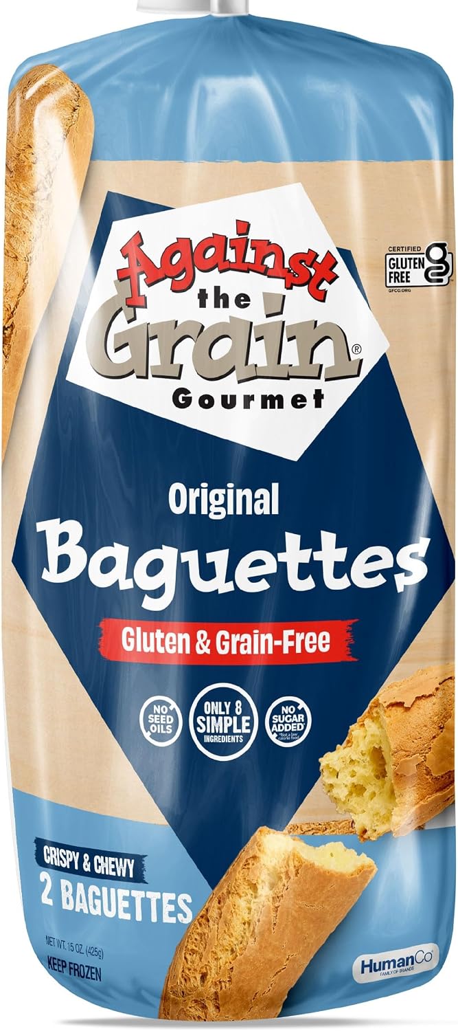 Against the Grain Gluten-Free Original Baguettes, 15 oz, No Grains, Seed Oils or Preservatives; Frozen Bread, 2 Baguettes