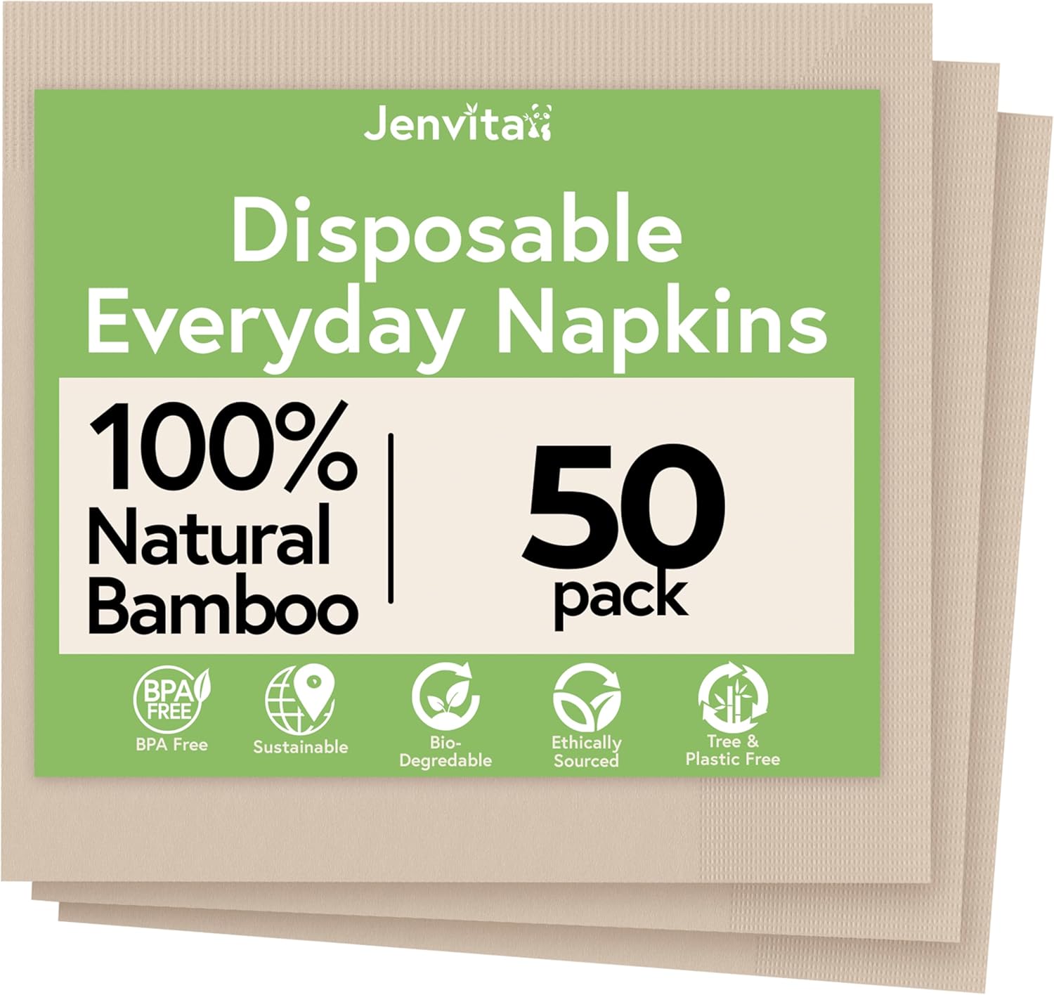 Everyday 100% Bamboo Biodegradable Napkins (50-Pack) | Lunch Napkins Disposable for Dinner, Lunch, Events, Occasions & Entertaining | 2-Ply FSC Certified | Bamboo Paper Towels | 6.5 x 6.5 Inch