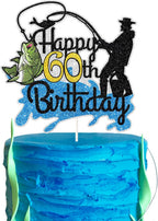 Fishing Happy 60th Birthday Cake Topper - Man Fisherman Theme Cake Decor - Fisherman 60 Years Old Party Decorations - Gone Fishing Themed 60th Birthday Party Supplies