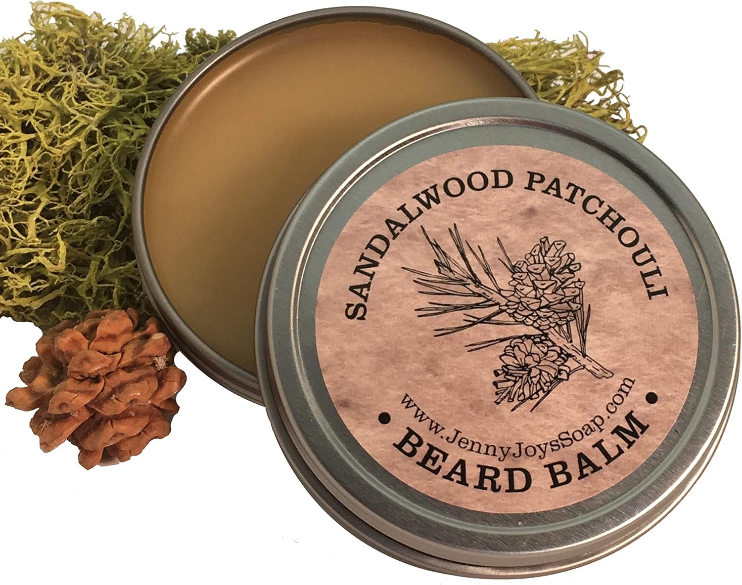 Made in USA Beard Balm for Men-Sandalwood & Patchouli Scent-Mustache Wax Conditioner and Moisturizer-Rich Nutrients Beeswax, Jojoba, Coconut Oil & Pinon Pine Resin-Beard Wax for Men for Grooming 2 0Z