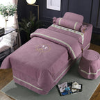 KKLT 4-Piece Microfiber Massage Table Sheet Set,Luxury Spa Beauty Bed Cover Beauty Bedspreads with Hole Quilt Pillow Case and Chair Cover-Purple 185x70cm(73x28inch)