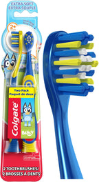 Colgate Bluey Extra Soft Toothbrush for Kids, Kids Toothbrush Pack with Built in Suction Cup Toothbrush Holder, Designed for Children Ages 2 and Up, Extra Soft Bristles, 2 Pack