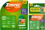 Zyrtec 24 Hour Allergy Relief Tablets, Indoor & Outdoor Allergy Medicine with 10 mg Cetirizine Hydrochloride Antihistamine, Value Bundle of one, 90 ct Bottle & Three, 1 ct Travel Packs