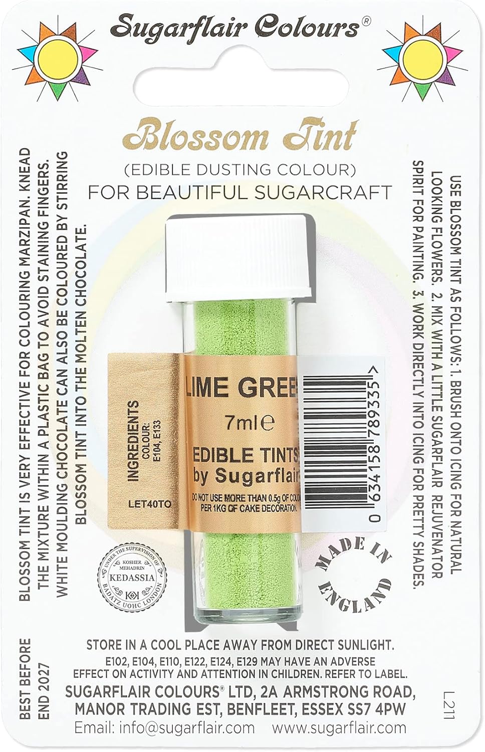 Sugarflair LIME GREEN Blossom Tint Edible Food Colouring Colour Dust Powder