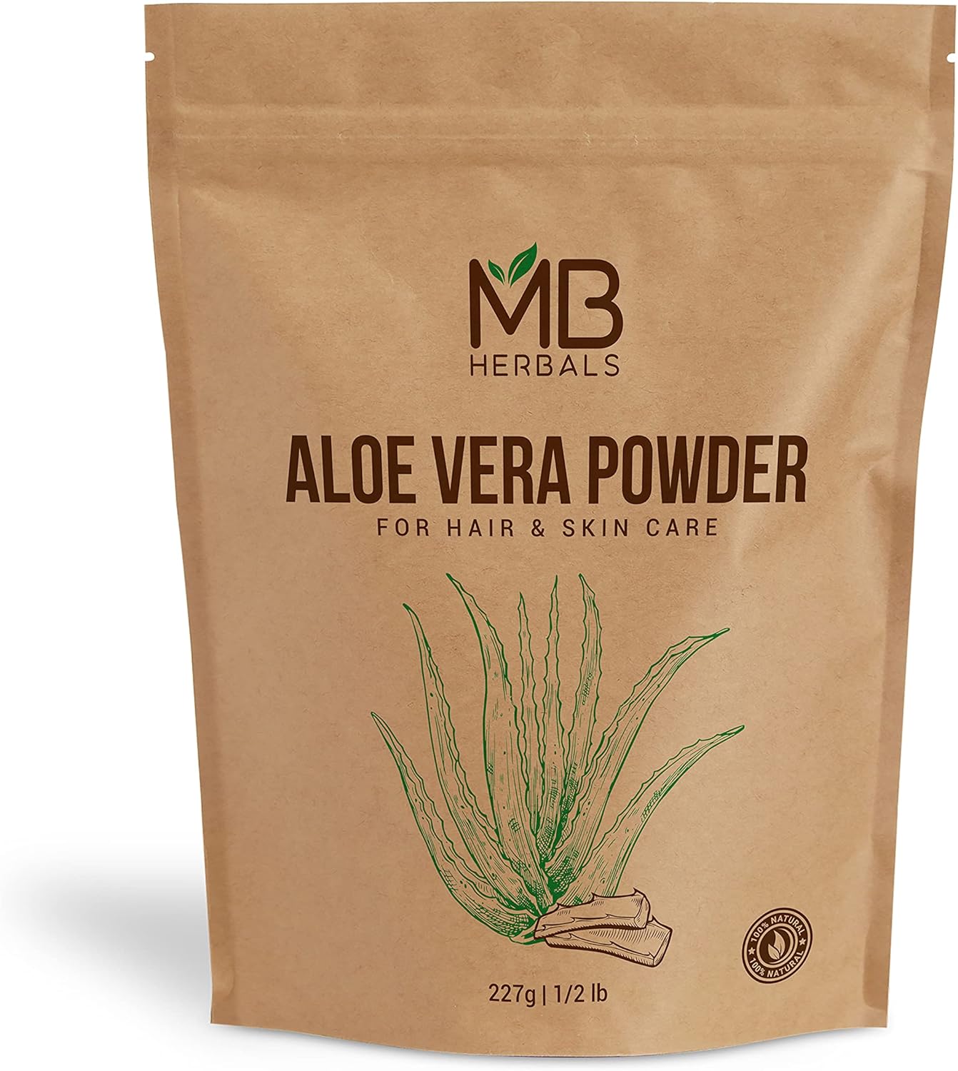 MB Herbals Aloe Vera Powder 8 oz (227 Gram / 0.5 lb) | Aloe barbadensis Powder | Natural Skin Moisturizer | Promotes Hair Growth | for External Use Only