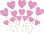 36Pcs Heart Cupcake Toppers Pink Glitter Sweet Love Cupcake Picks Valentine's Day Wedding Engagement Bridal Shower Birthday Party Cake Decorations Supplies 3 Size
