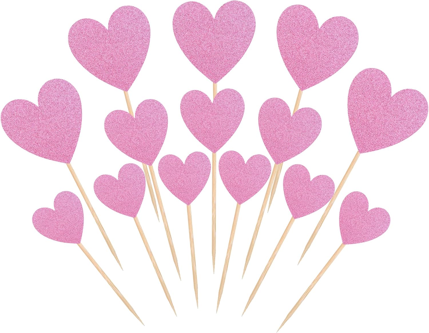 36Pcs Heart Cupcake Toppers Pink Glitter Sweet Love Cupcake Picks Valentine's Day Wedding Engagement Bridal Shower Birthday Party Cake Decorations Supplies 3 Size