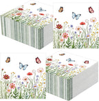 Wildflower Napkins, 100 PCS Floral Napkins Party Decorations, Spring Napkins Paper, Flower Decorative Dinner Cocktail Napkin Disposable for Spring Easter Baby Shower Party Favor Supplies(6.5 * 6.5)