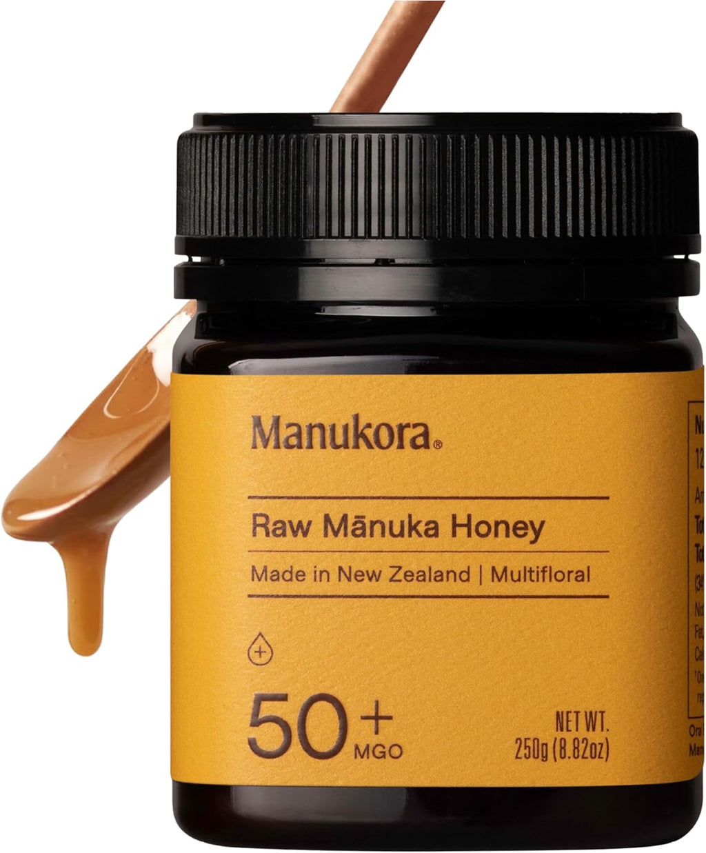 Manukora Raw Manuka Honey MGO 50+, New Zealand Honey, Superfood, 2000+ Natural Compounds, Non-GMO, 3rd-Party Tested, Glyphosate Residue Free, Traceable Hive-to-Hand, Immune and Daily Wellness Support, 250g