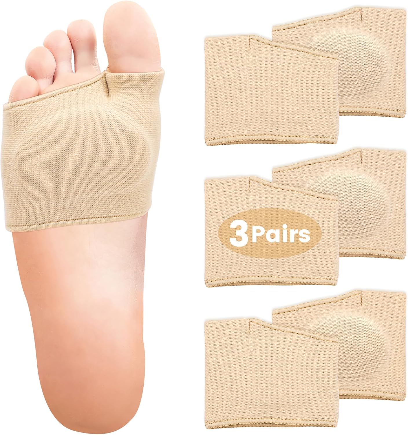 3 Pairs Metatarsal Foot Pads for Women and Men, Foot Pads for Balls of Feet Cushions Pain Relief, Morton's Neuroma Relief, Metatarsal Support