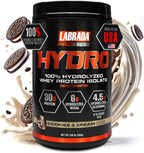 Labrada Hydro 100% Pure Hydrolyzed Whey Protein Isolate Powder, Lactose free, 6g BCAA’s, 4.5g Glutamine, Fastest Digesting Whey Available, Instant Mixing, Delicious Taste 20 Servings (Cookies & Cream)