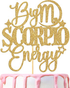 Big Scorpio Energy Cake Topper, Happy Birthday Scorpio in October/November, Scorpio Season, 12 Zodiac Constellation Theme Birthday Party Decoration Supplies, Gold Glitter