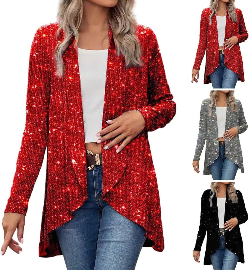 Women's Sequin Jackets Casual Long Sleeve Sparkly Blazer Jacket Fashion Holiday Party Cardigan Coat