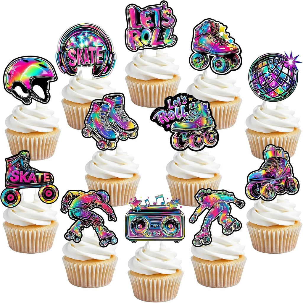 48 Pcs Roller Skate Cupcake Toppers Roller Skate Party Decorations Skating Birthday Party Favors